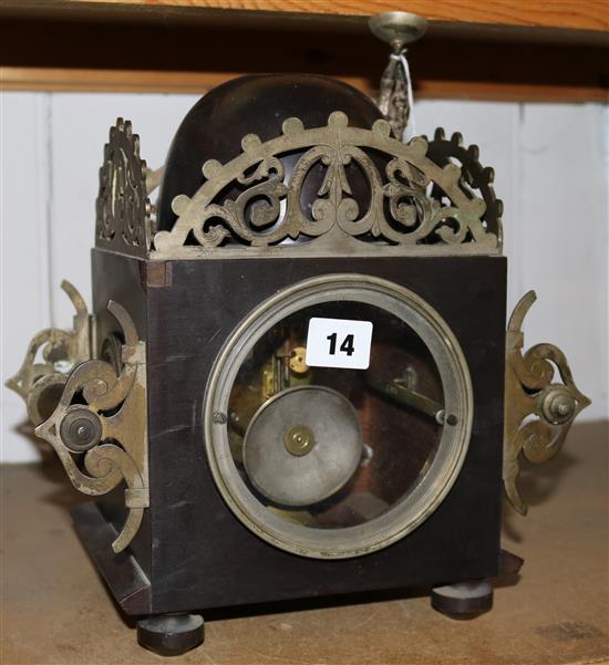 French late 19C bronzed metal 8-day mantel clock, with classical figural surmount